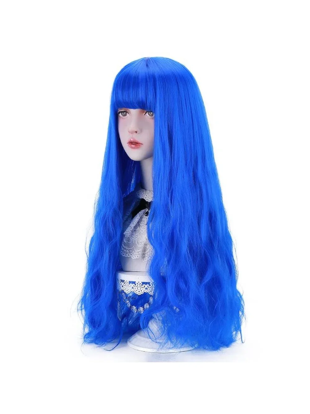 Women's Blue Natural Long Wavy Cosplay Heat Resistant Synthetic Fiber Wigs
